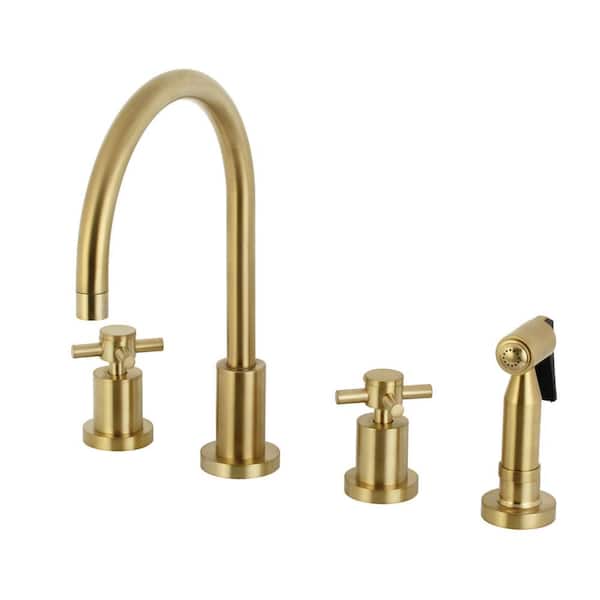 Kingston Brass Concord 2-Handle 8 in. Widespread Standard Kitchen Faucet and Brass Sprayer in Brushed Brass