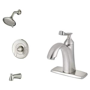 Chatfield Single-Handle 3-Spray Tub and Shower Faucet and Single Hole Bathroom Faucet Set in Brushed Nickel