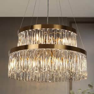 Miswinamp 6-Light Plating Brass 2-Tiered Crystal Chandelier with No Bulb Included