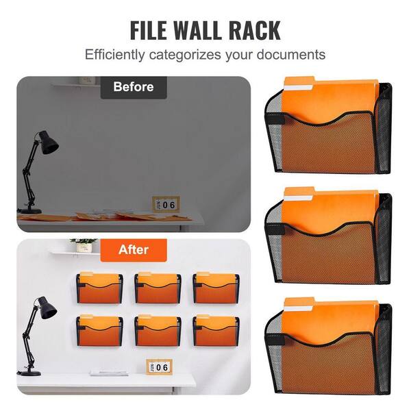 Samstar 6-Pack Mesh Wall File Holder - Metal Wall-Mounted Organizer With Label Panel, For Office/Home