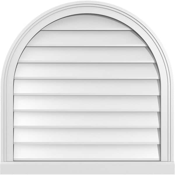 Ekena Millwork 28 in. x 28 in. Round Top Surface Mount PVC Gable Vent: Decorative with Brickmould Sill Frame