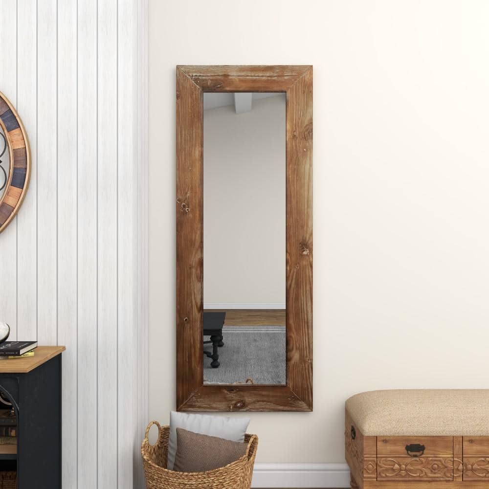 Oversized Brown Rectangular Full Length Wood Mirror