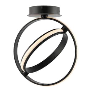 Nicole 14.25 in. 2-Light Modern Minimalist Aluminum Ring Integrated LED Semi Flush Mount, Black