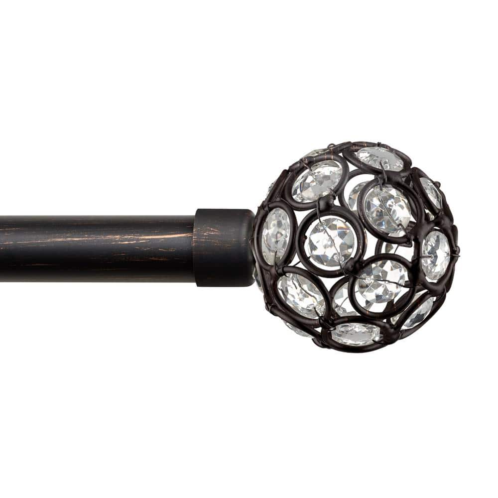 Oil Rubbed Bronze Curtain Rod with Crystal Finials, Adjustable 36"-72"