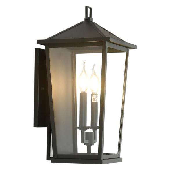 UMEILUCE 19 in. Black Vintage Industrial Lantern Outdoor Wall Sconce with Clear Glass Shade