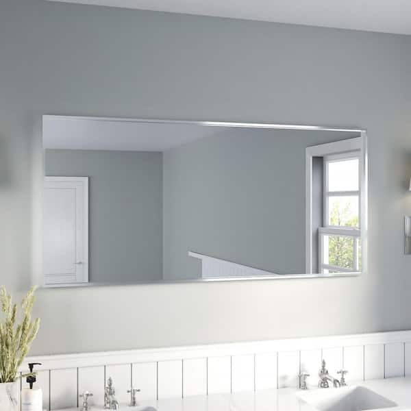 60 in. W x 28 in. H Silver Aluminum Rectangular Framed Wall Bathroom Vanity Wall Mount Mirror