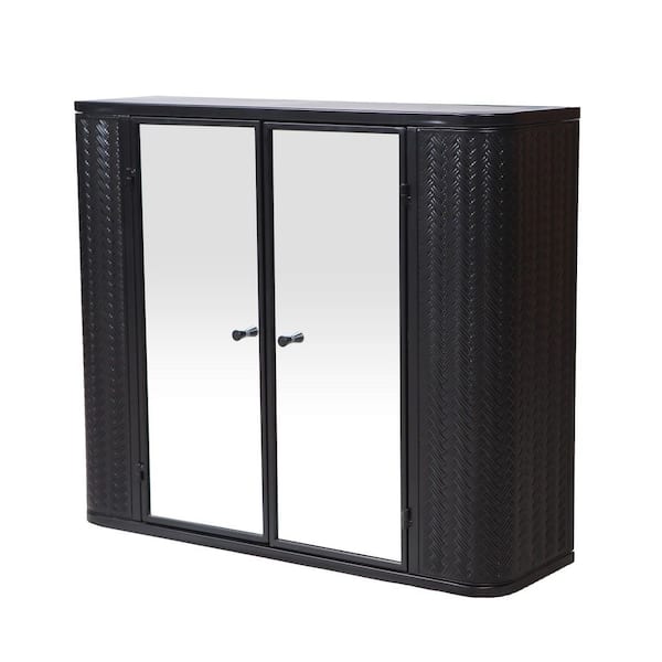 27.55 in. W x 23.62 in. H Rectangular Steel Surface Mount Medicine Cabinet with Mirror in Black