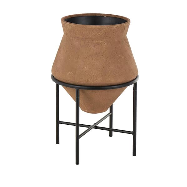 Litton Lane 25 in. Brown Geometric Decorative Vase with Black Stand