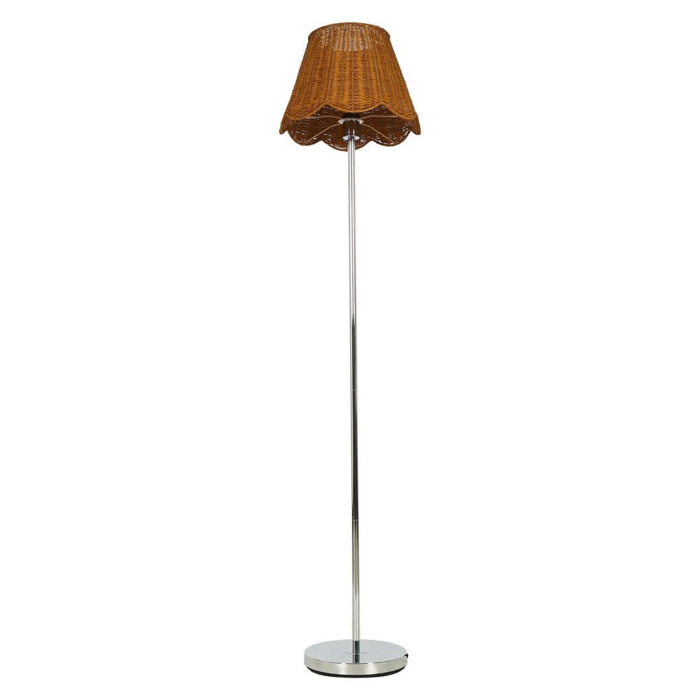 61 in. Chrome Modern 1-Light Dimmable Standard Floor Lamp for Living Room and Bedroom with Handwoven Rattan Shade price history on PriceWatchPro