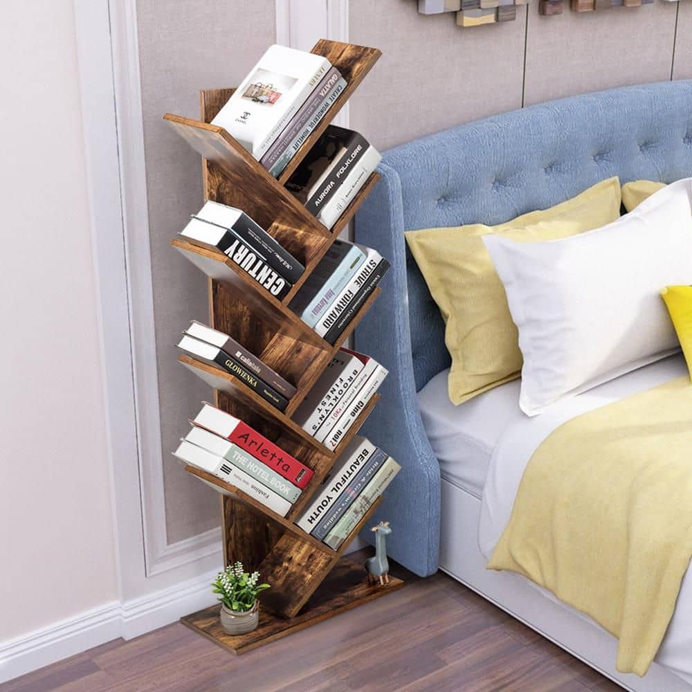 Tree Bookshelf 8-Tier Bookcase Free Standing Book Rack Display Stand