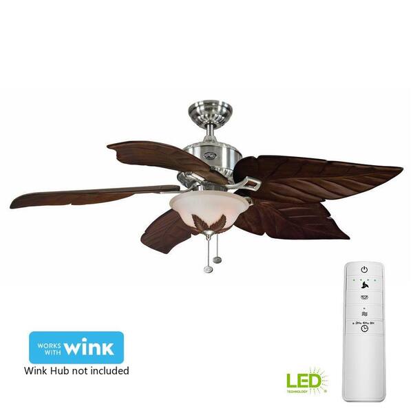 Hampton Bay Antigua Plus 56 in. LED Brushed Nickel Smart Ceiling Fan with Light Kit and WINK Remote Control