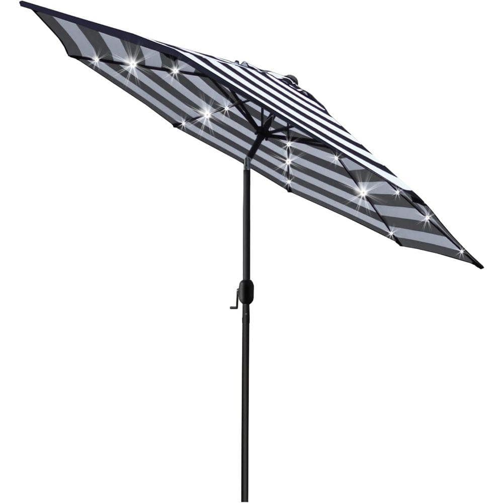 9 ft. Aluminum Solar LED Lighted crank opens/closes system Patio Umbrella in Black and White with Crank Lift System price history on PriceWatchPro