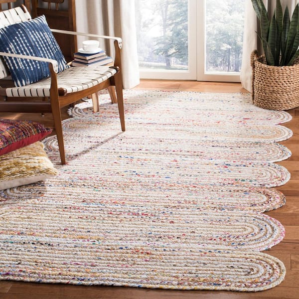 Cape Cod Ivory/Multi Doormat 3 ft. x 5 ft. Striped Braided Abstract Area Rug