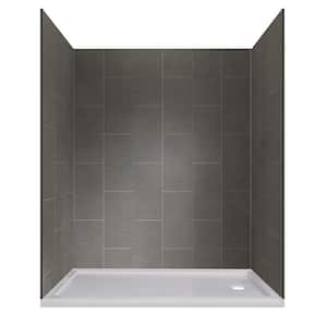 Jetcoat 32 in. x 60 in. x 78 in. Shower Kit in Quarry with Right Drain Base in White (5-Piece)