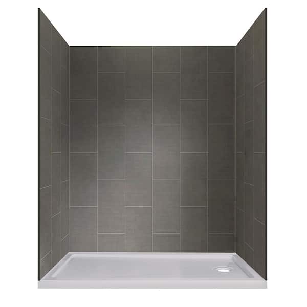 JETCOAT 32 in. x 60 in. x 78 in. Shower Kit in Quarry with Right Drain Base in White (5-Piece)