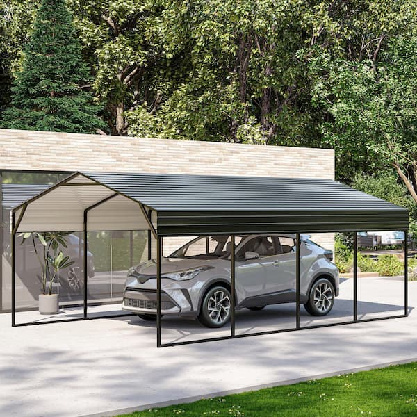 12 ft. W x 20 ft. D Black Roof Metal Carport, Heavy Duty Carport with Steel Panels