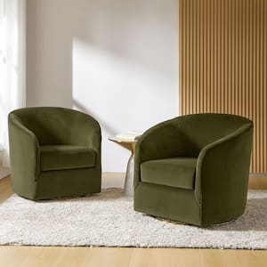 Estefan Moss Comfy Velvet Swivel Barrel Chair Set of 2 with Metal Base
