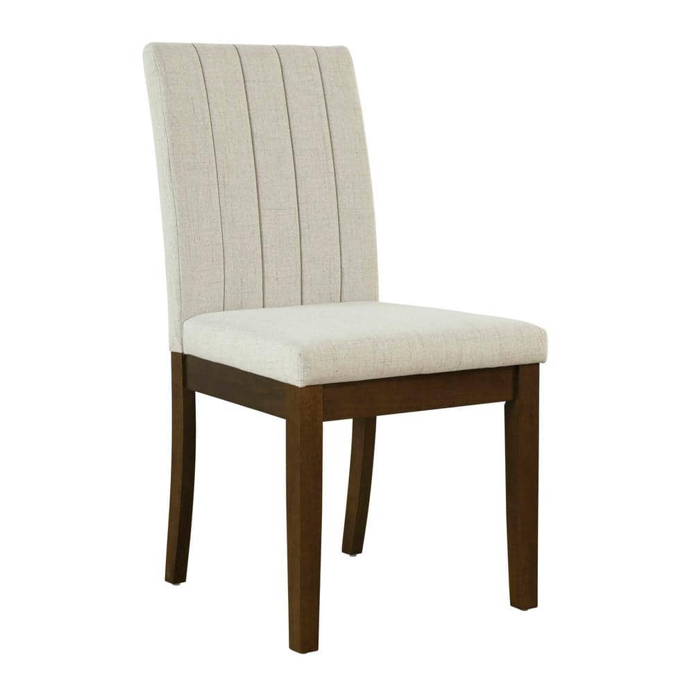 Light Taupe Upholstered Parsons Side Chair with Wood Base
