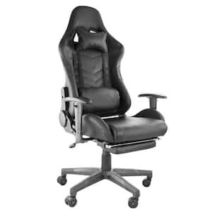 Faux Leather Swivel Gaming Chair in Black