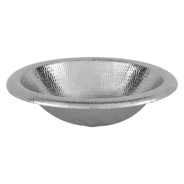 Premier Copper Products 18" Wide Rim Oval Self Rimming Hammered Copper Bathroom Sink in Nickel