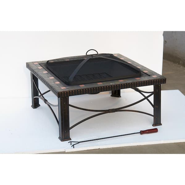 Hiland 30 in. x 19.5 in. Square Slate Tile Fire Pit