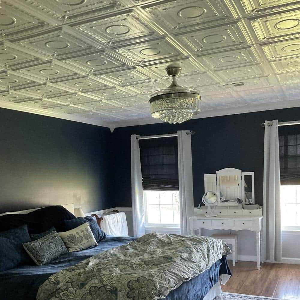 Romanesque White Polystyrene Glue-up Ceiling Tile 1.6 ft x 1.6 ft