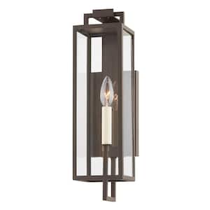 Beckham 4.75 in. 1-Light Textured Bronze Outdoor Lantern Wall Sconce with Clear Glass Shade