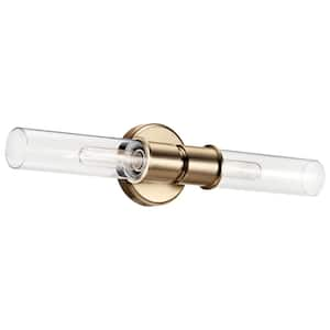 Aviv 2-Light Champagne Bronze Bathroom Indoor Wall Sconce Light with Clear Glass Shade