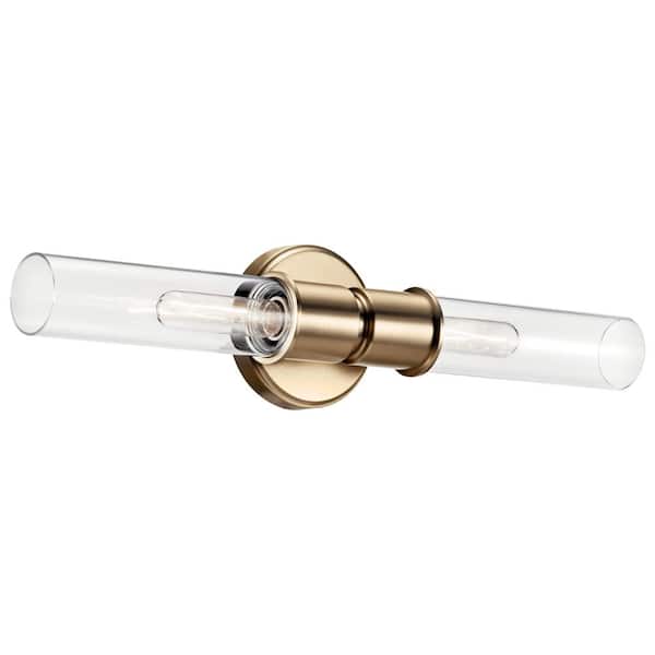 Aviv 2-Light Champagne Bronze Bathroom Indoor Wall Sconce Light with Clear Glass Shade