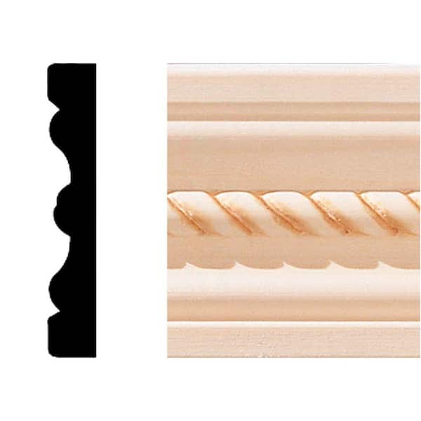 1/2 in. D x 3 in. W x 48 in. L Unfinished Basswood Wood Embossed Rope Fluted Casing Moulding