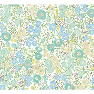 Flora Teal Blue Garden Floral Paper Washable Wallpaper Roll
