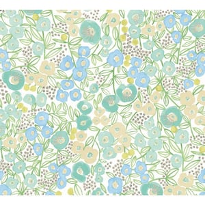 Blue Flora Teal Garden Wallpaper Sample