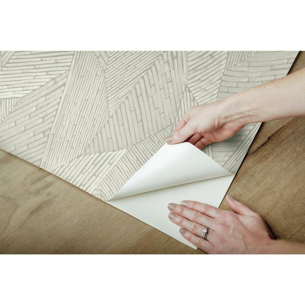 Taupe and White Woven Reed Stitch Peel and Stick Wallpaper