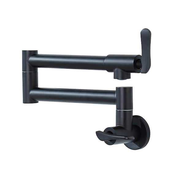 Maincraft Wall Mount 2-Handle Kitchen Integrated Embedded Pot Filler Faucet with Lead-Free Stainless Steel in Matte Black