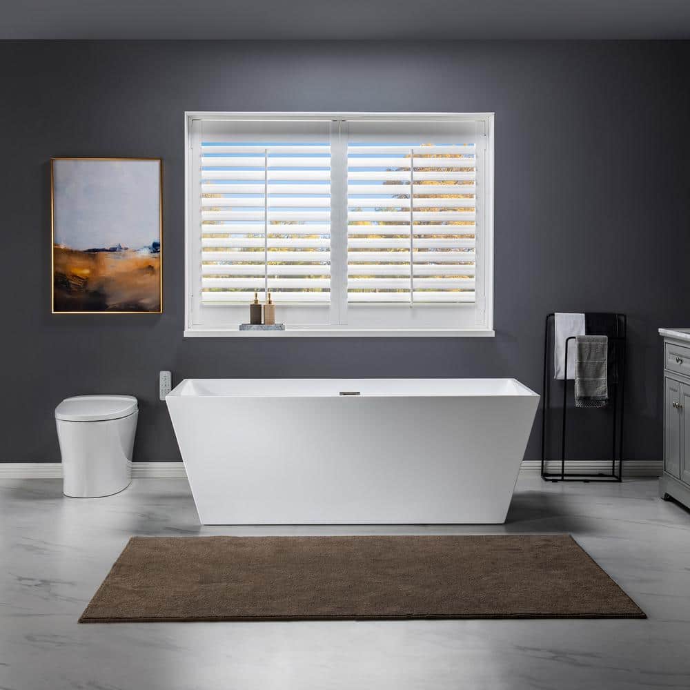 67" x 32" Freestanding Soaking Acrylic Rectangular Bathtub, Non-Slip Design