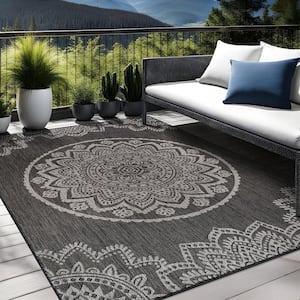 Dark Grey 5 ft. x 7 ft. Waikiki Insignia Modern Indoor Outdoor Area Rug