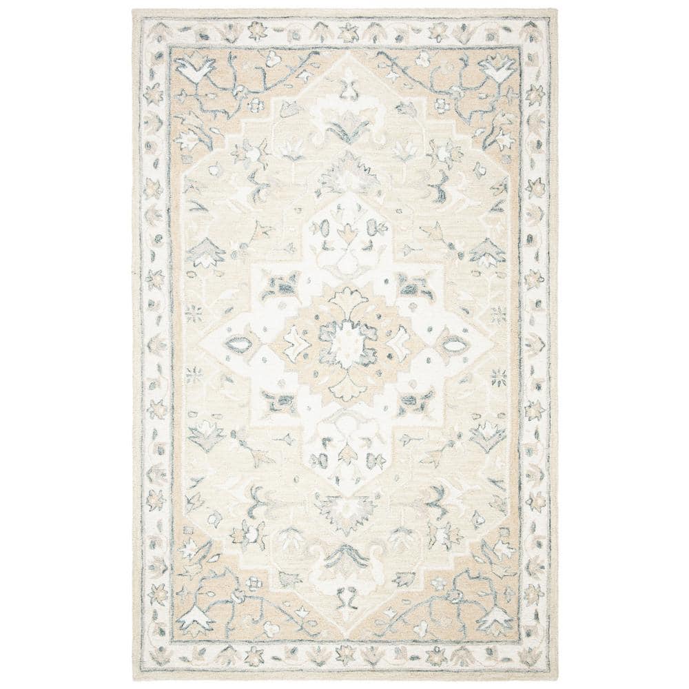 Beige Ivory Handmade Wool Medallion Area Rug 3' x 5'