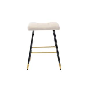 26.34 in. Ivory Backless Metal Frame Bar Stools Footrest Counter Height Dining Chairs with Foam Seat