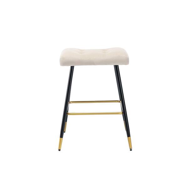 VERYKE 26.34 in. Ivory Backless Metal Frame Bar Stools Footrest Counter Height Dining Chairs with Foam Seat