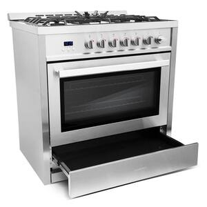36 in. 3.8 cu. ft. Single Oven Gas Range with 5 Burner Cooktop and Heavy Duty Cast Iron Grates in Stainless Steel