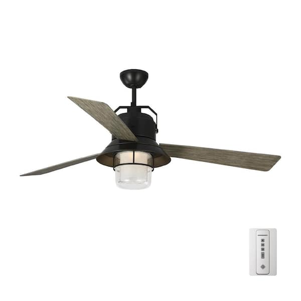 Generation Lighting Boynton 54 in. LED Indoor/Outdoor Antique Bronze Ceiling Fan with Light Grey Weathered Oak Blades, Light Kit and Remote