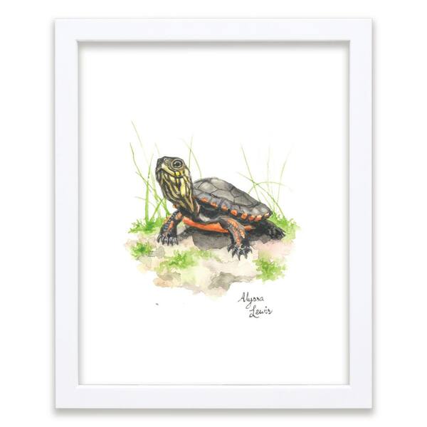 Unbranded Woodland Tinies "Turtle" by Alyssa Lewis Individual White Framed Animal Art Print 24 in. x 18 in.