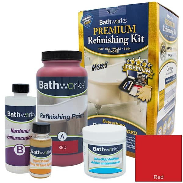 BATHWORKS 22 oz DIY Bathtub and Tile Refinishing Kit with Slip Guard Protection - Red