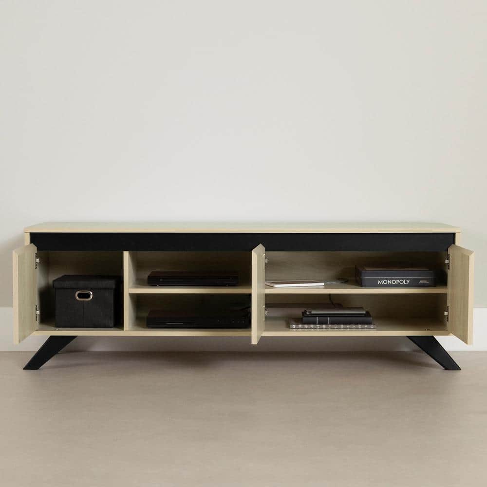 Bleached Oak Scandinavian TV Stand with Cabinet and Shelves