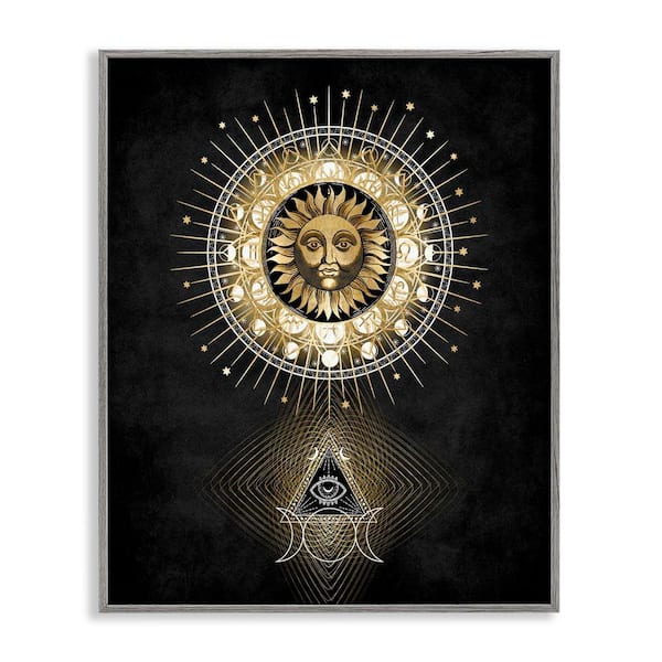 Stupell Industries Astral Symbols and Sun by Oliver Jeffries Gray Framed Religious Giclee Art Print 20 in. x 16 in.