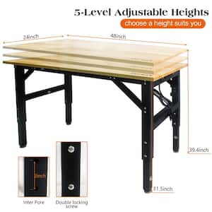 48 in. L x 24 in.W x 41 in. H Metal Black Adjustable Worktable SolidWooden Top Workbench 4 Power Outlets/2USB Ports
