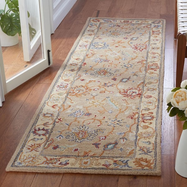 Heritage 2 ft. x 8 ft. Brown/Beige Floral Border Runner Rug