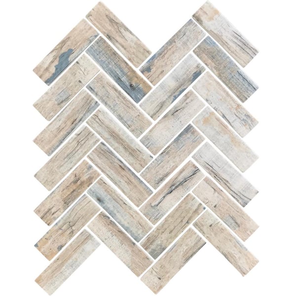 Apollo Tile Blue Beige 11 in. x 12.6 in. Herringbone Matte Finished Glass Mosaic Tile (9.63 sq. ft./Case)