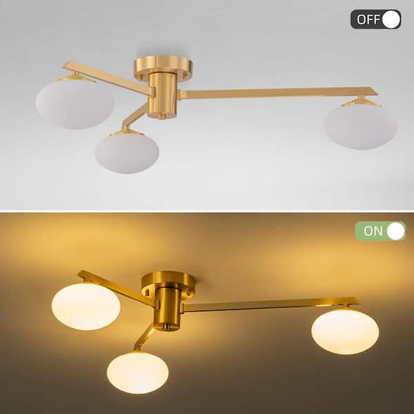 Y'INSP Lumo Orb 26.4 in. 3-Light Brushed Gold Mid-Century Pendant