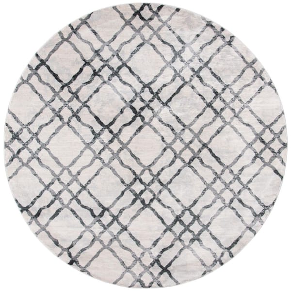 SAFAVIEH Isabella Ivory/Gray 7 ft. x 7 ft. Distressed Diamonds Round Area Rug